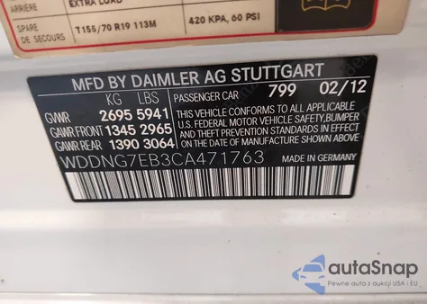 2012 Mercedes-Benz S 63 Amg z USA, uszkodzony, nr VIN WDDNG7EB3CA471763